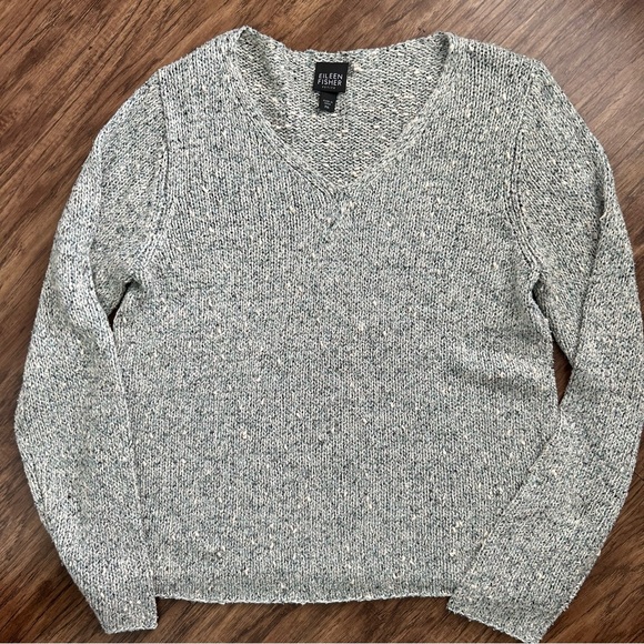 Eileen Fisher Silk Sweater- Size Medium Petite Gray/ Blue Tones- - Picture 6 of 7